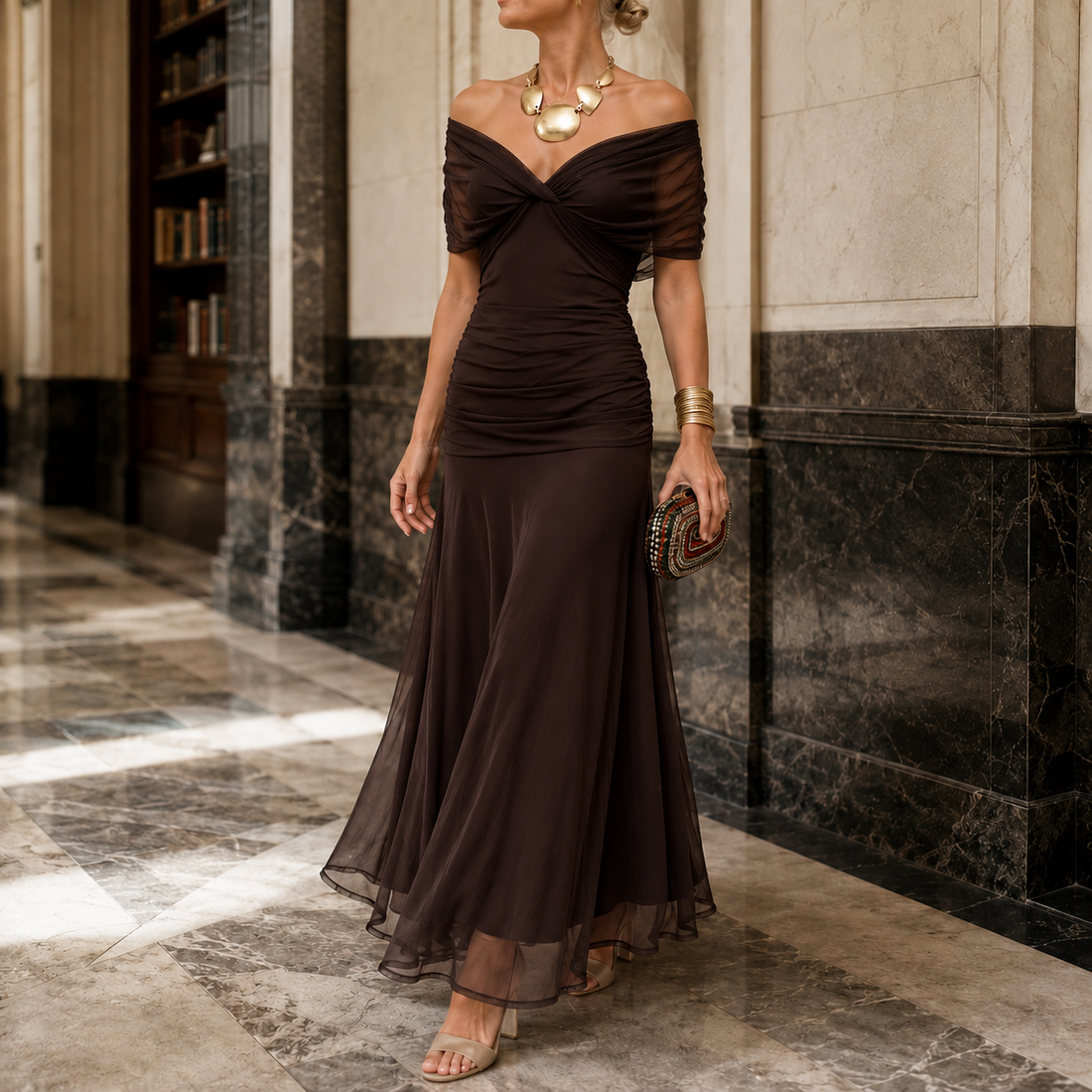 Soraya Draped Maxi Dress - Brown
