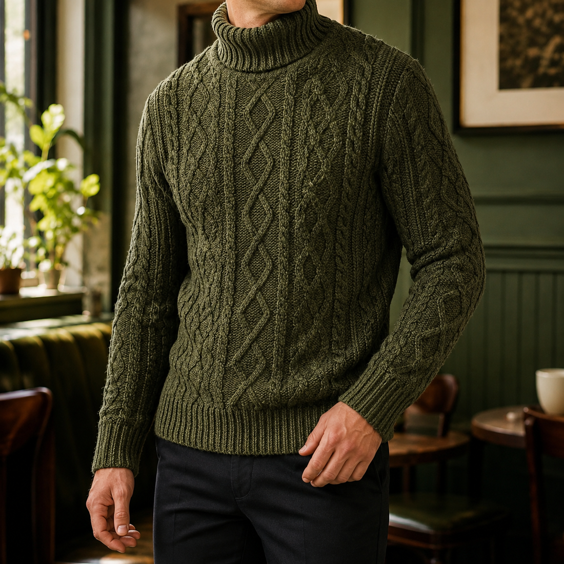 Yannick Cable Knit Sweater - Army Green