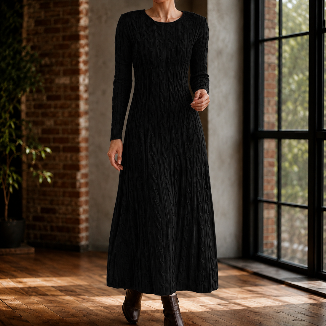 Mina Cable Knit Dress - Black