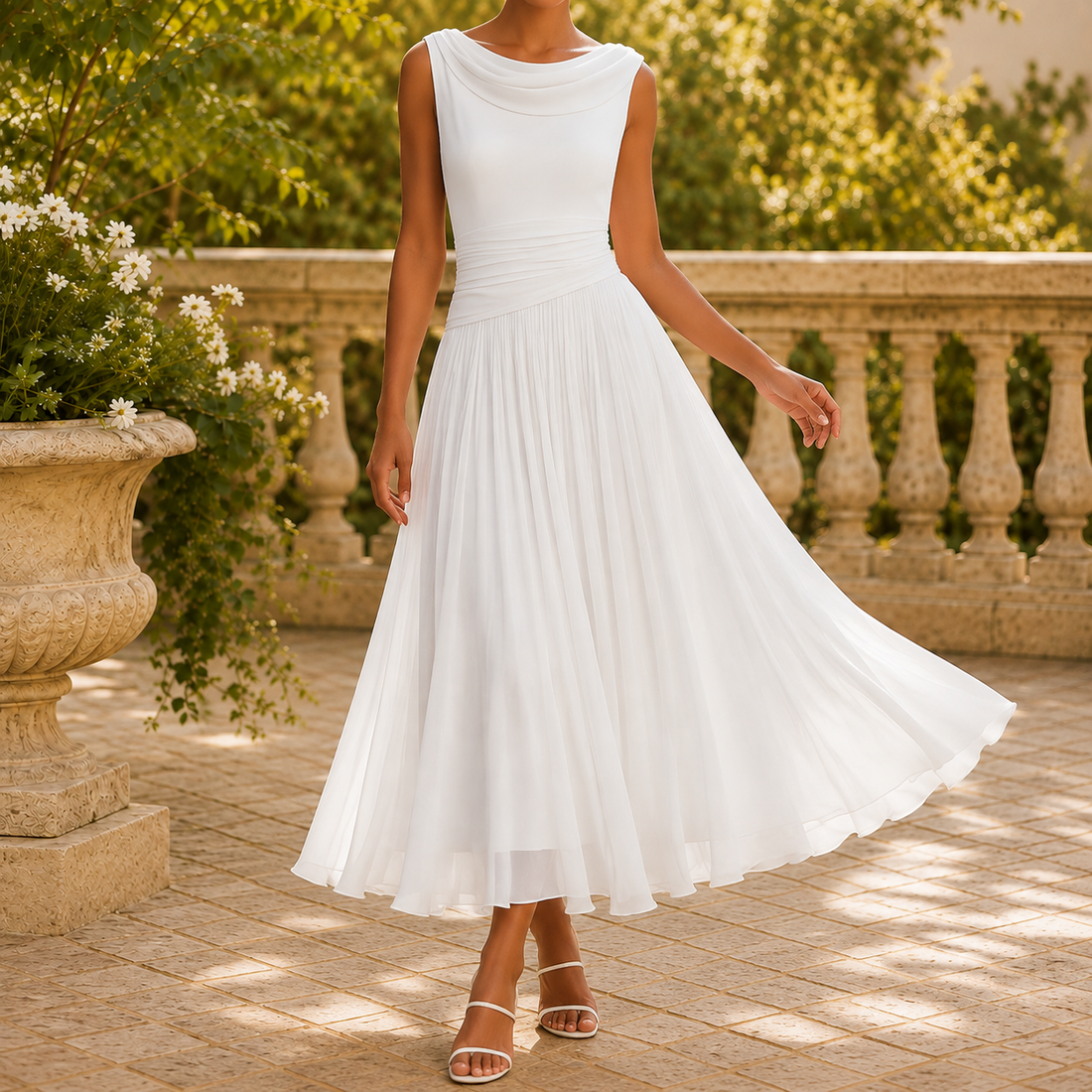 Ada Cowl Neck Dress - White