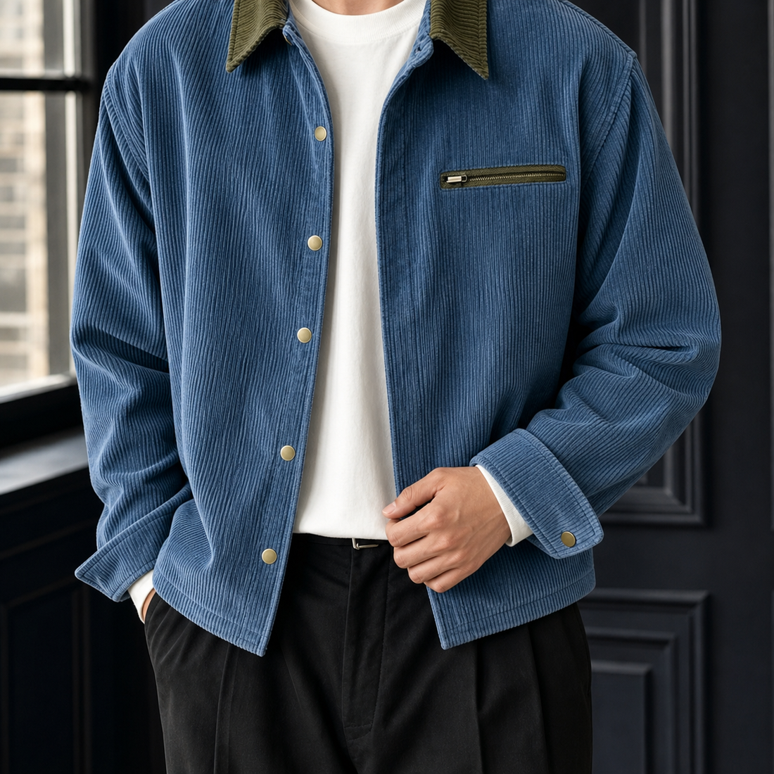 Leander-Jude Contrast Collar Jacket - Blue