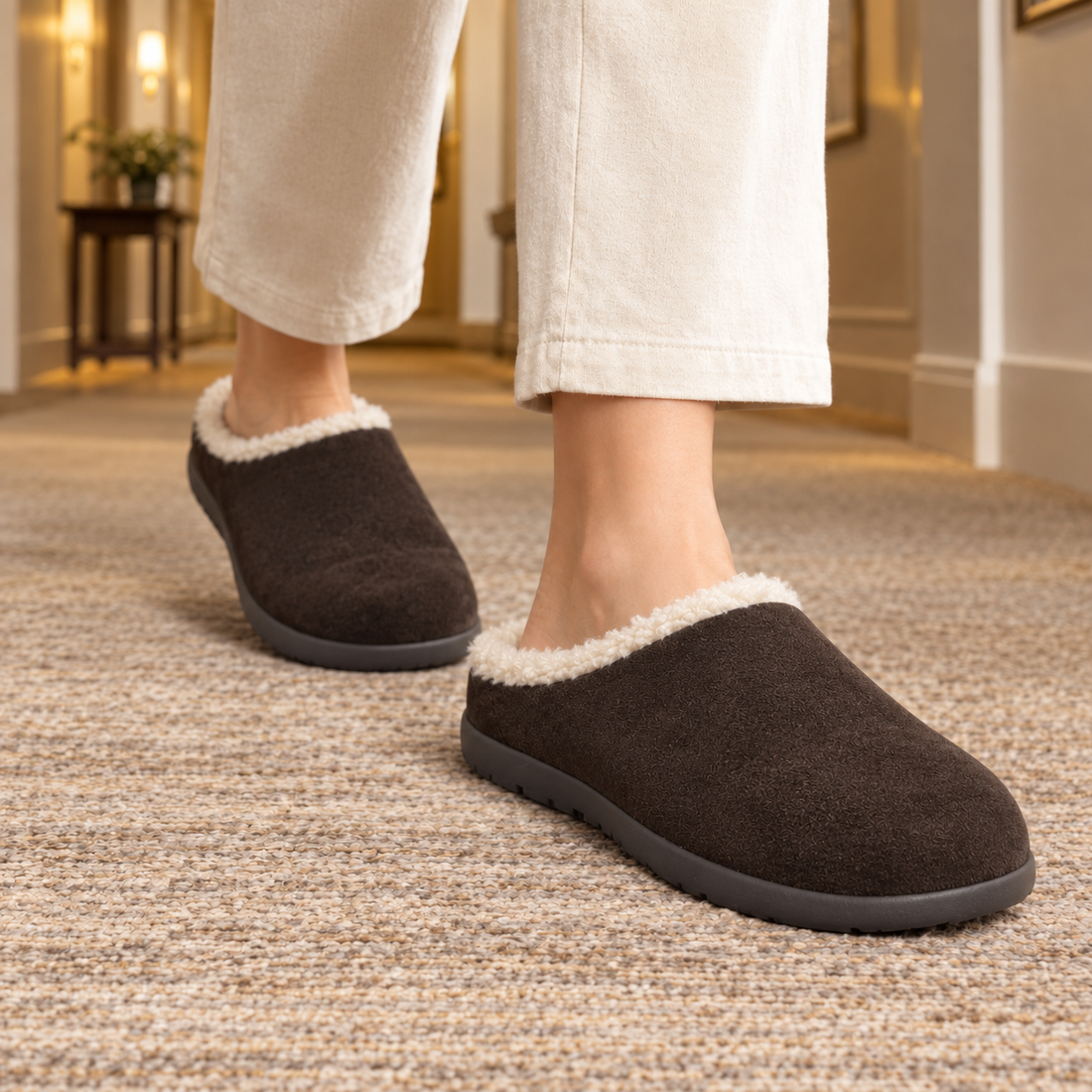 Abruzzi Wool-Lined Mules - Dark Brown
