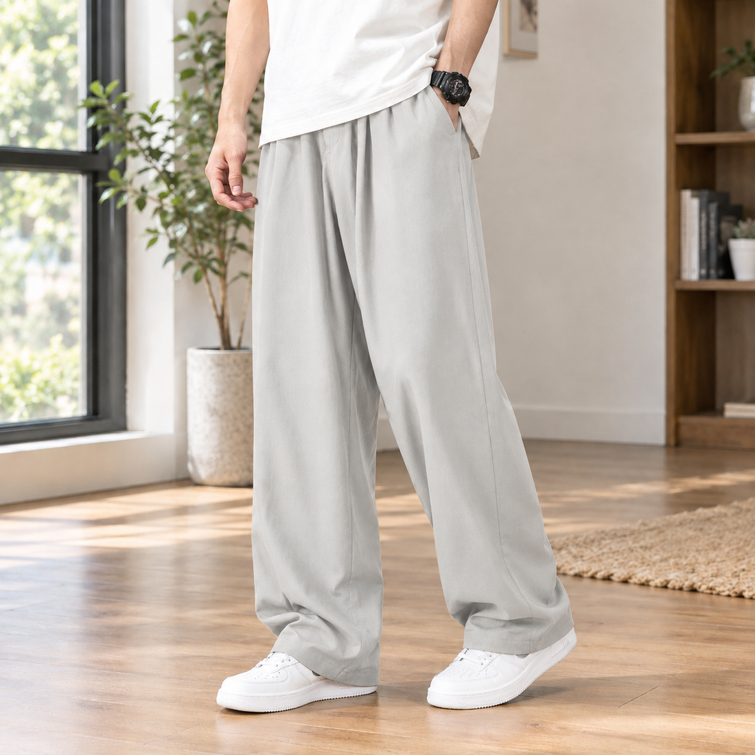 Charles Wide Leg Pants - Light Gray