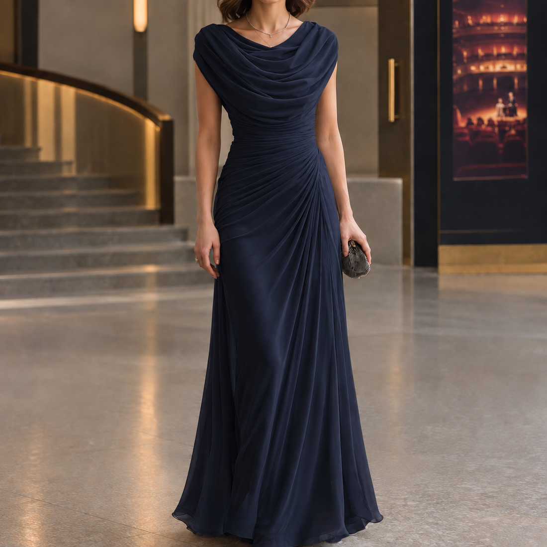 Rhea-Jane Cowl Neck Dress - Navy Blue