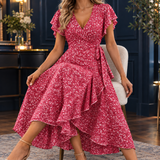 Carina-Jade Floral Wrap Dress - Red