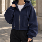 Severine Cropped Zip Hoodie - Navy Blue