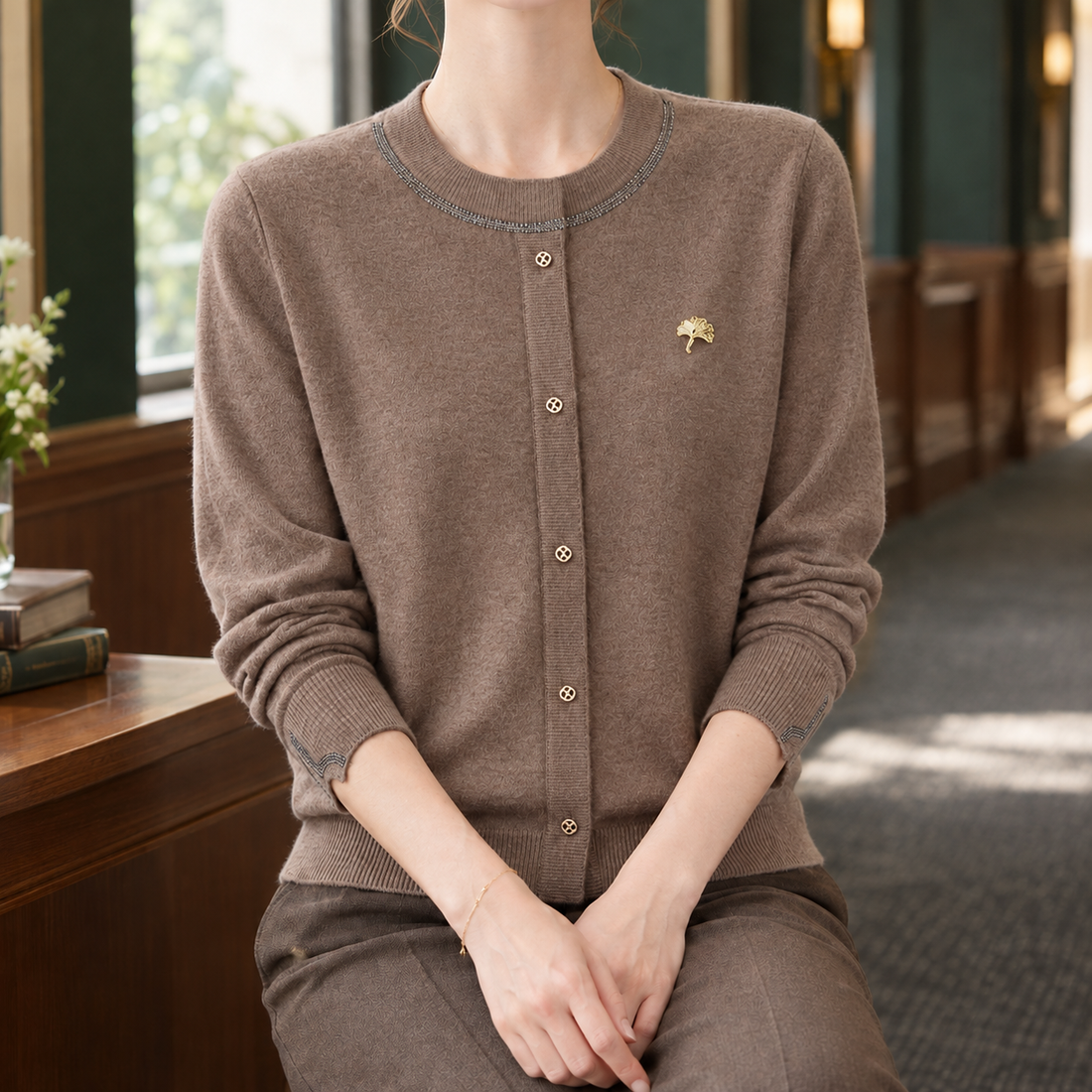 Gwendolyn Button Front Cardigan - Deciduous Brown