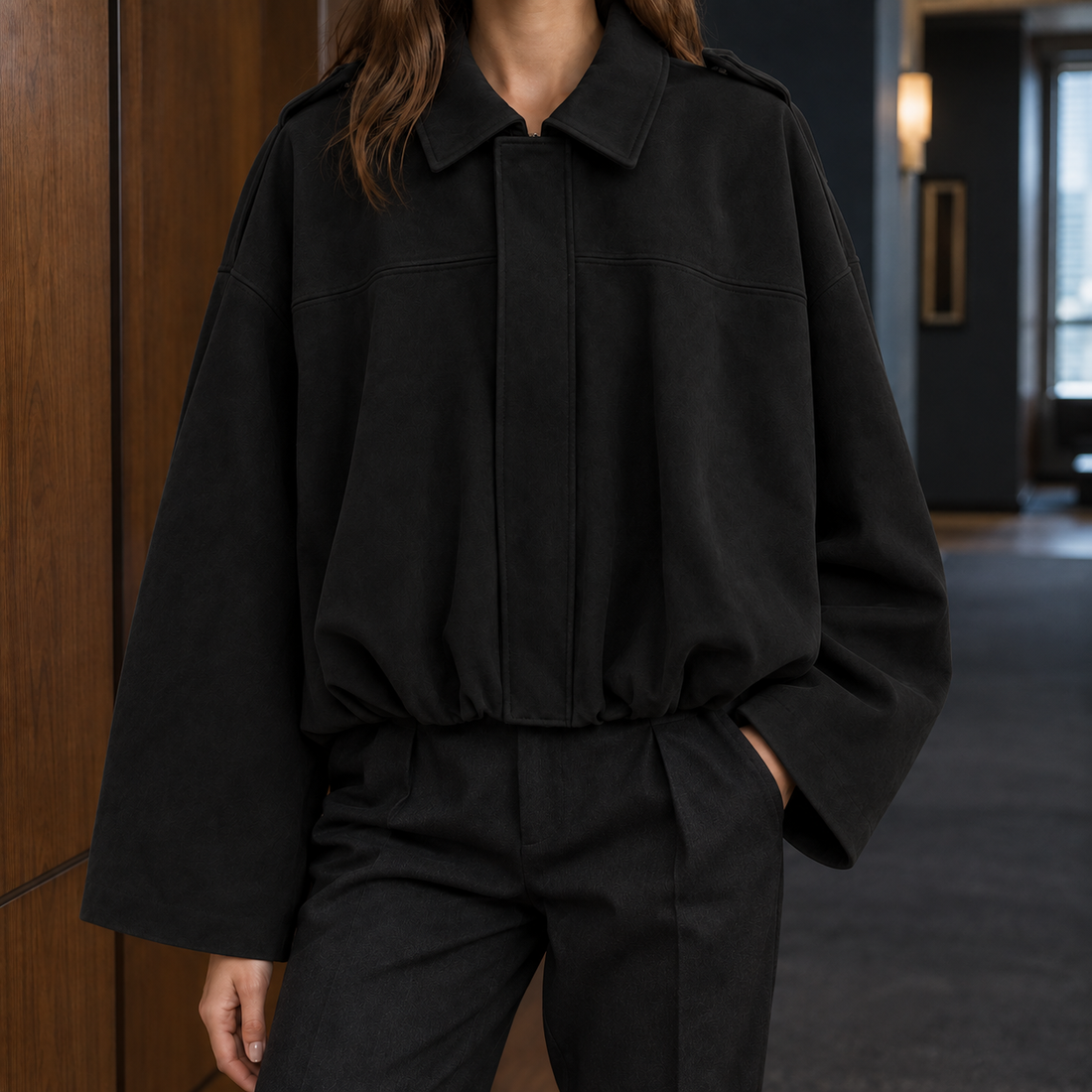 Isabelle Suede Bomber Jacket - Black