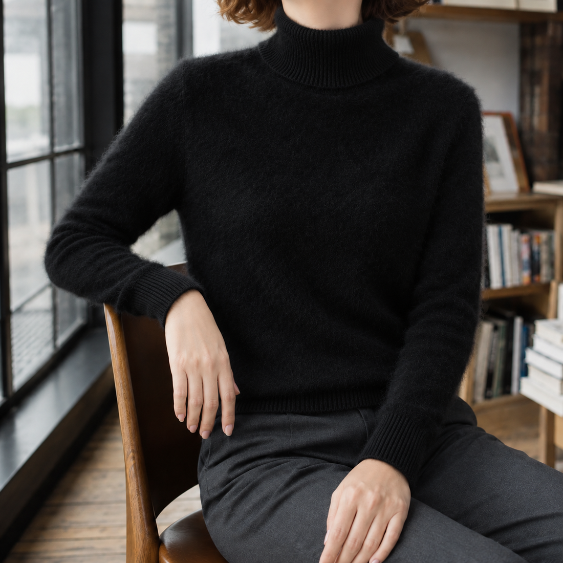 Valentina Mink Cashmere Turtleneck - Black