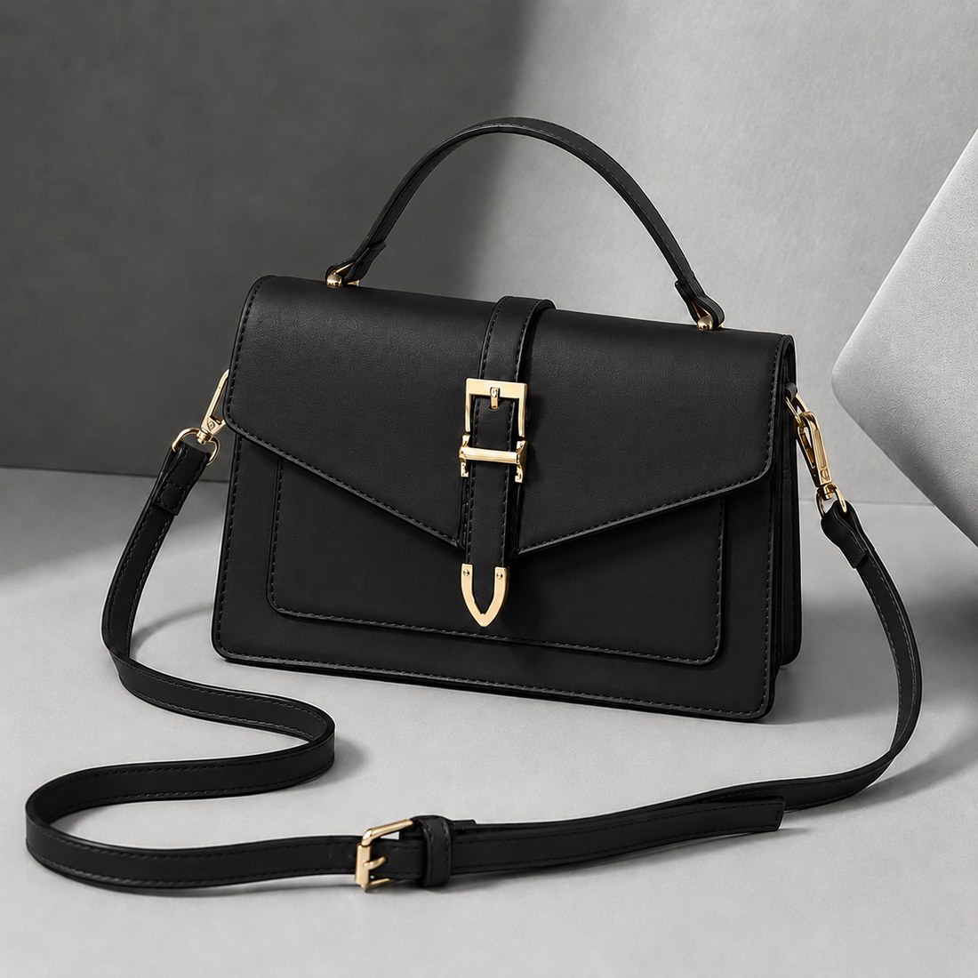 Siena Buckle Satchel - Musta