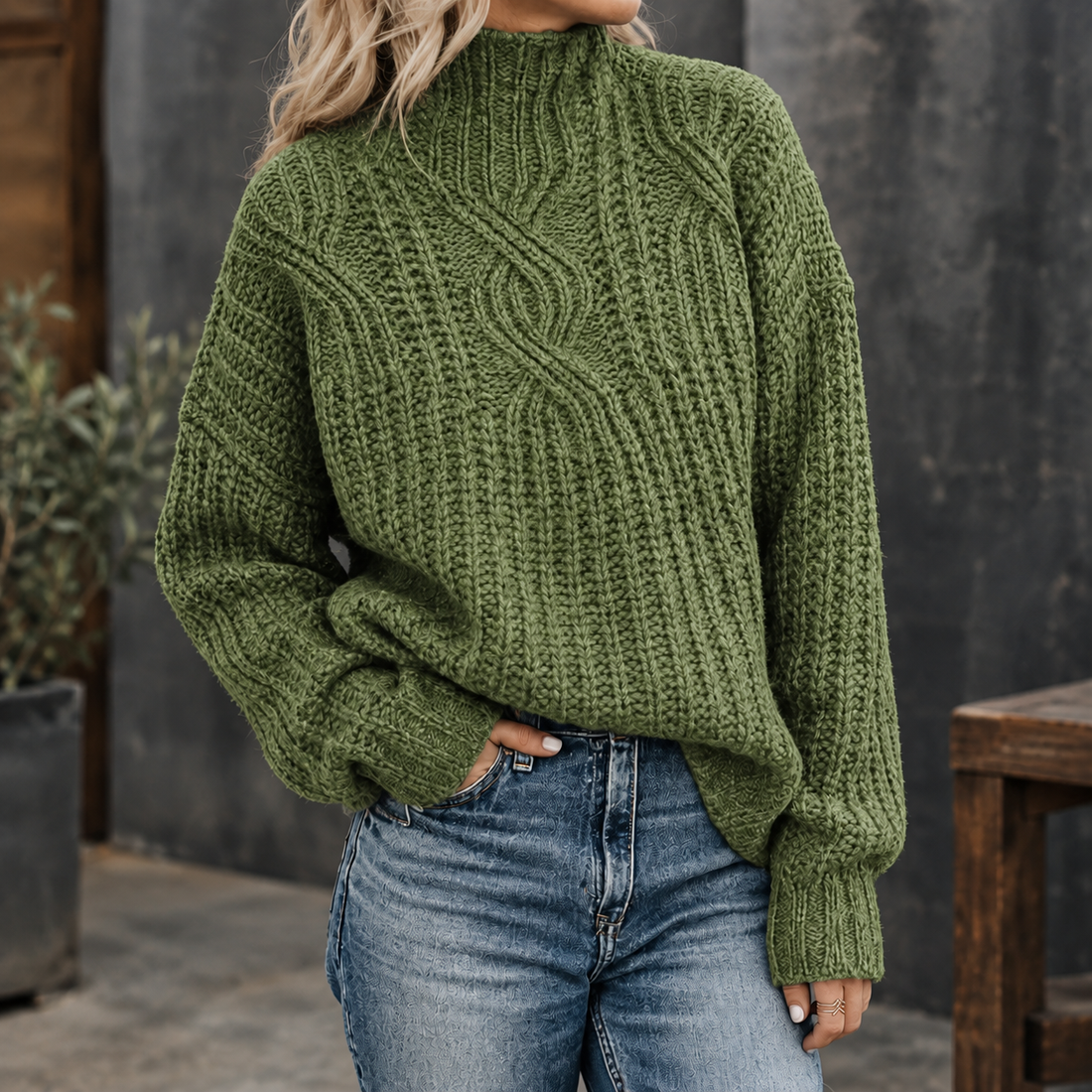 Abigail Cable Knit Sweater - Army Green