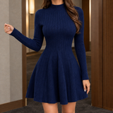 Arwen-Skye Ribbed A-Line Dress - Navy Blue
