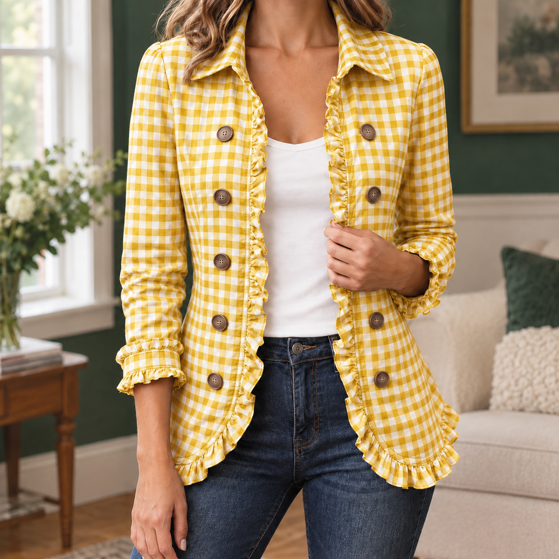 Hermione-Eve Gingham Jacket - Yellow