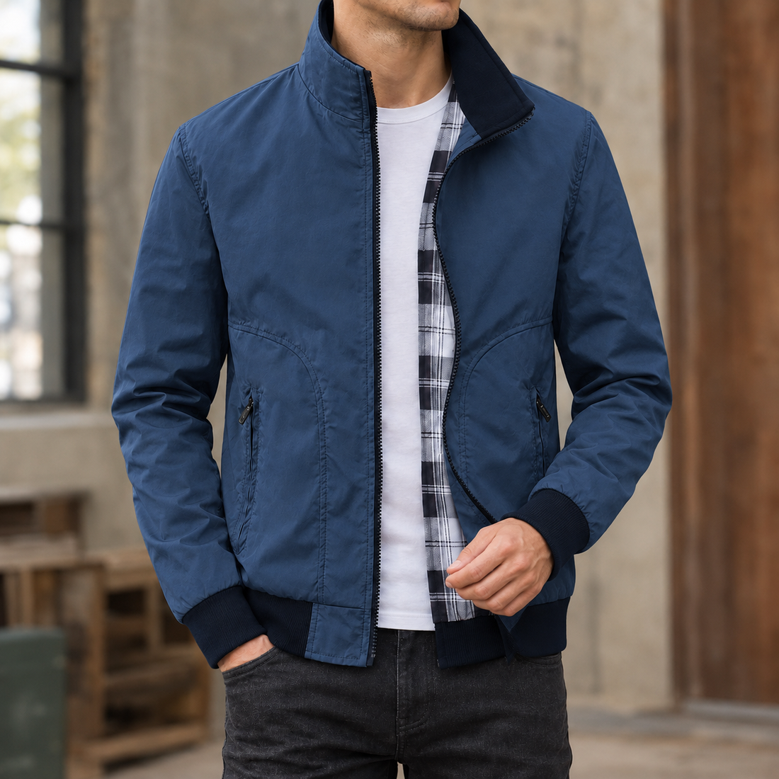 Brendan Stand Collar Jacket - Blue