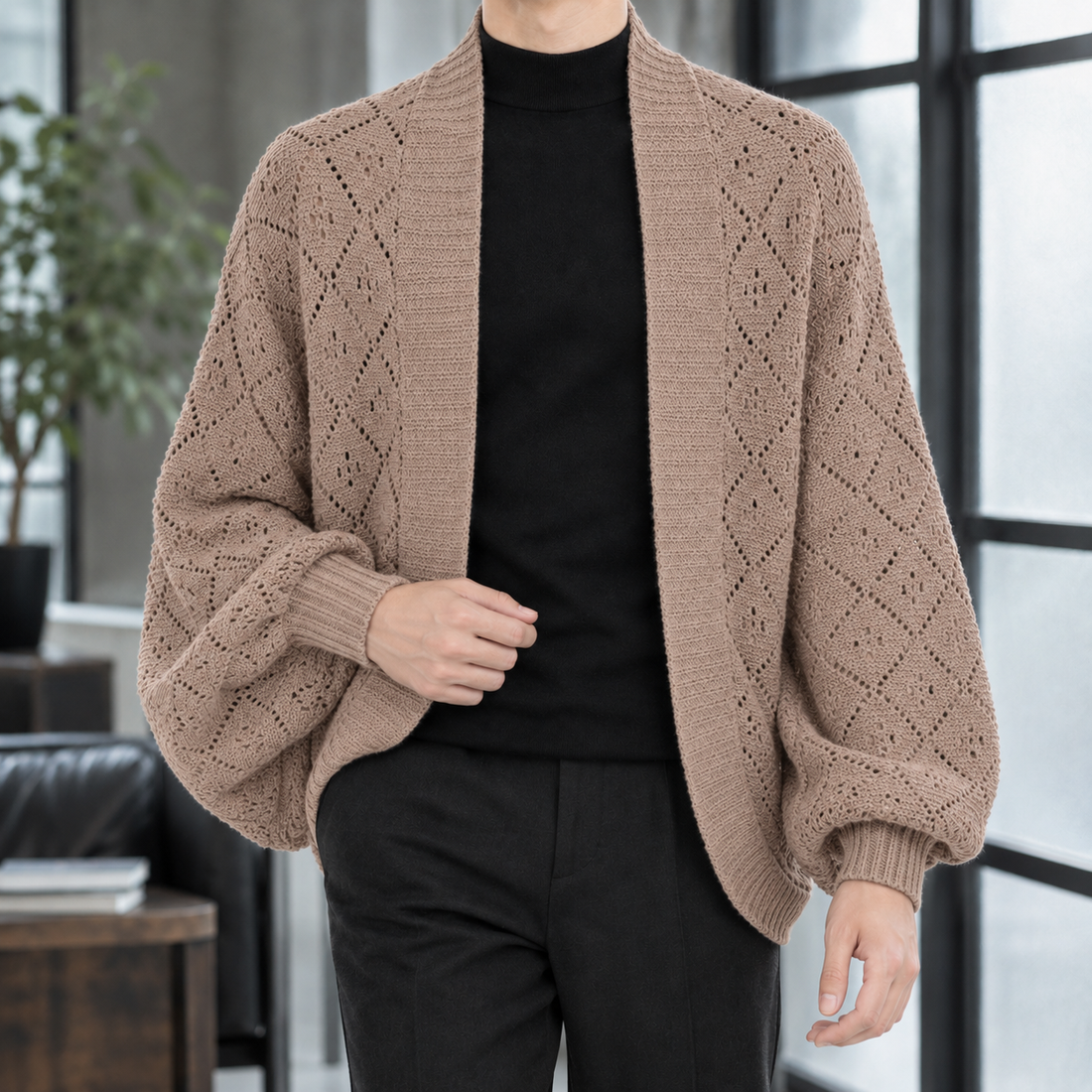 Erasmus Pointelle Cardigan - Khaki