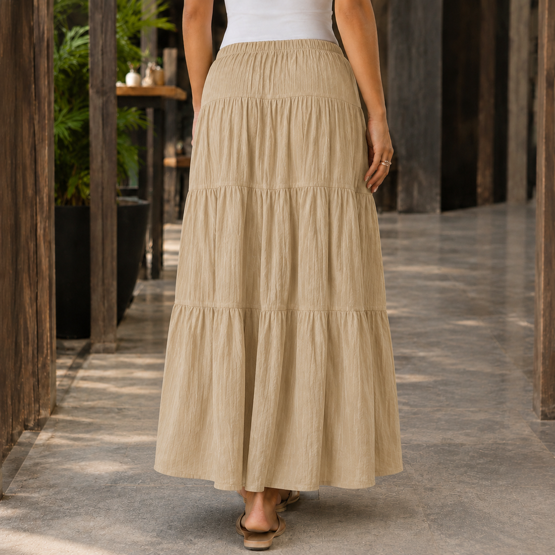 Freya Tiered Maxi Skirt - Khaki