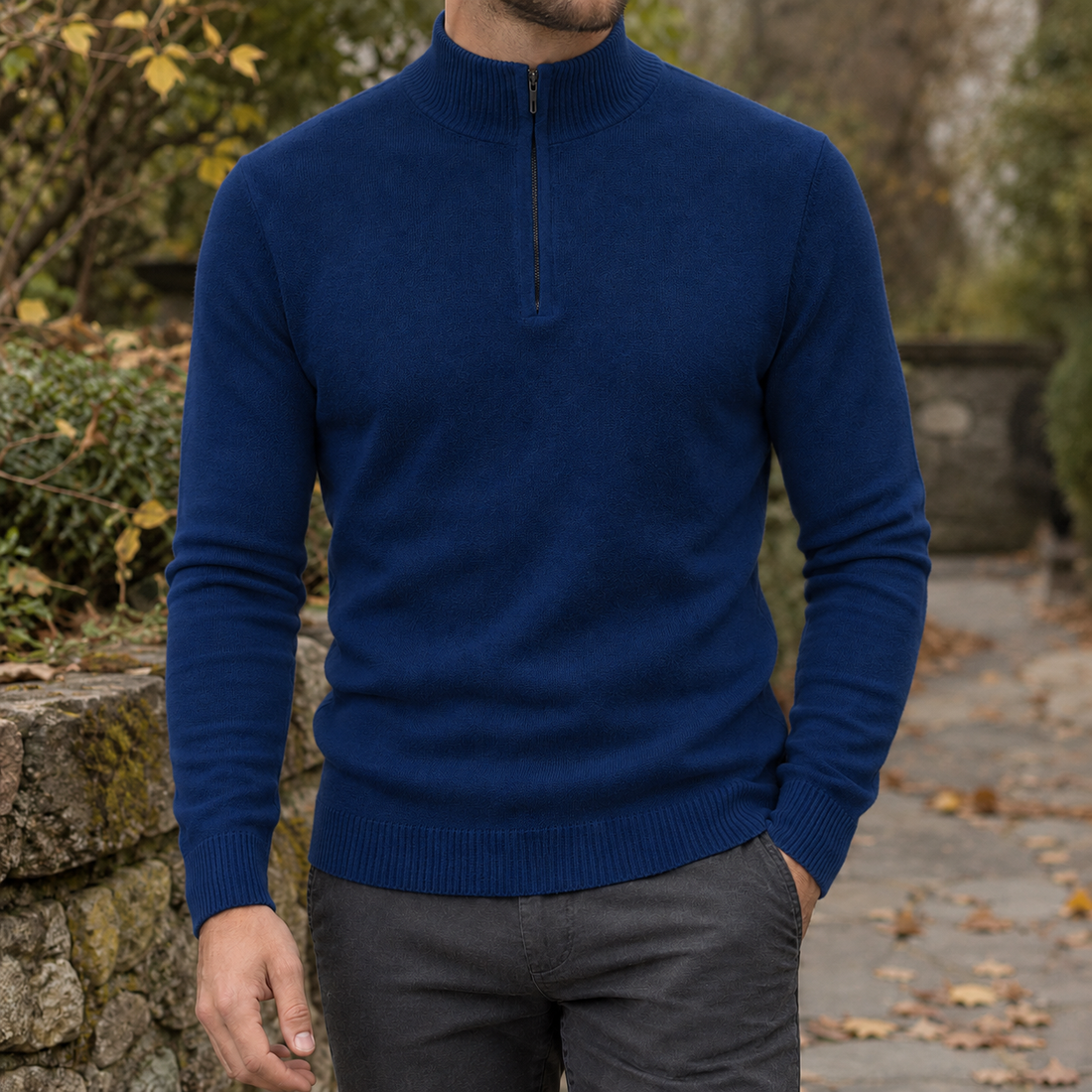Caspian-Grey Half Zip Sweater - Navy Blue