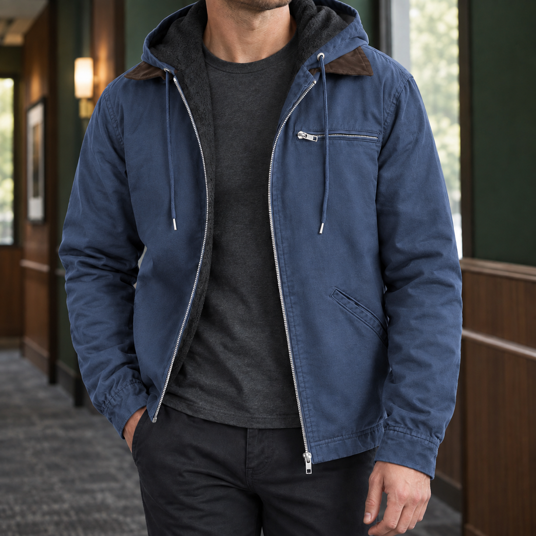Augustus Hooded Jacket - Navy Blue