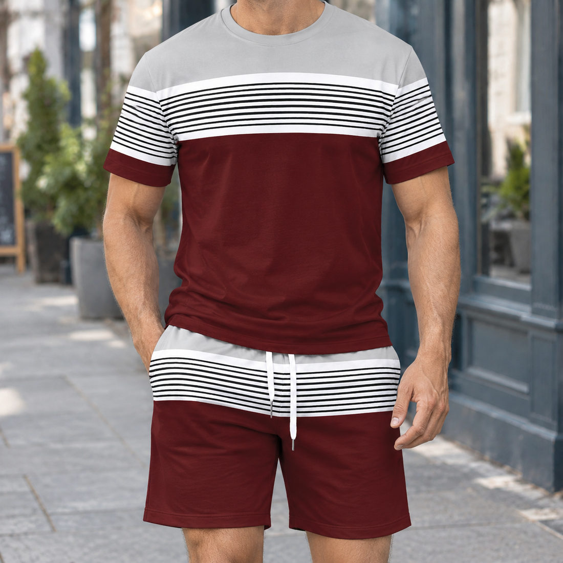 Nathaniel Relaxed Set - Burgundy Gray And White