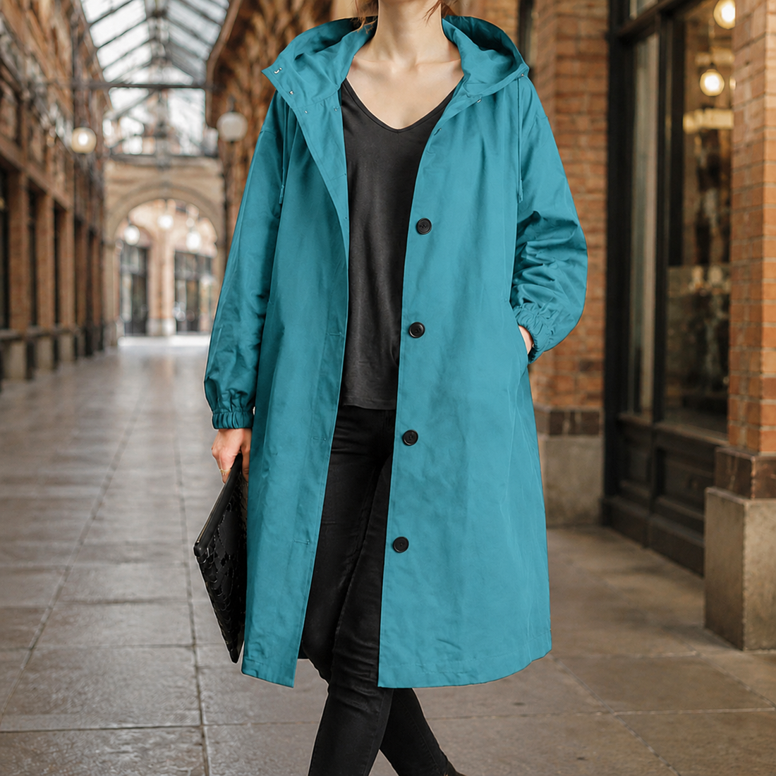 Calla Hooded Overcoat - Blue