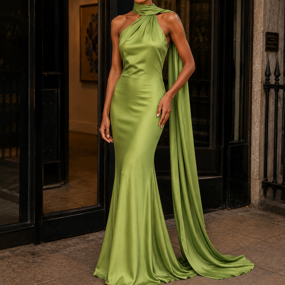 Whitlock Scarf Halter Dress - Green