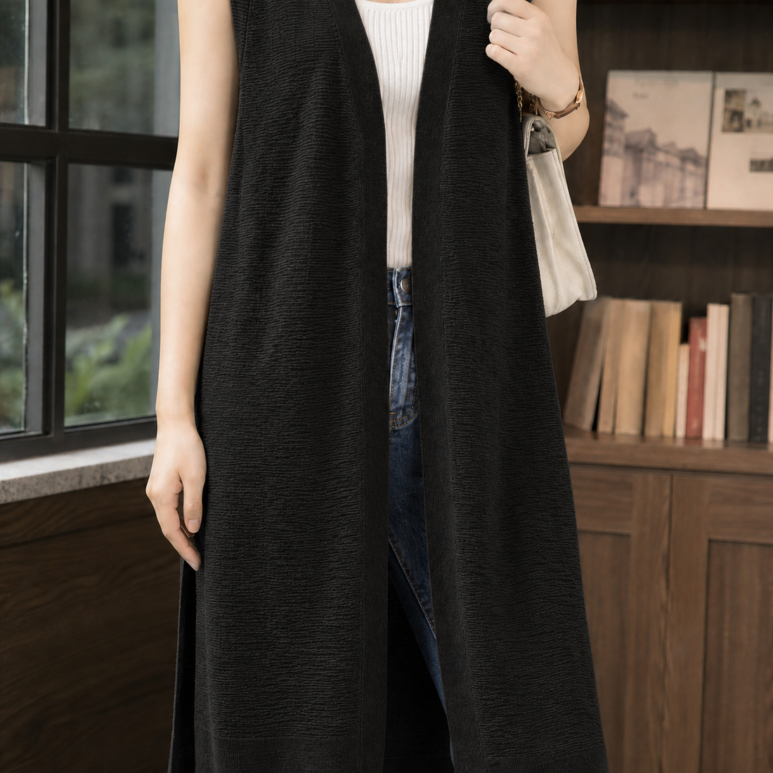 Iolanthe-Grace Longline Knit Vest - Black