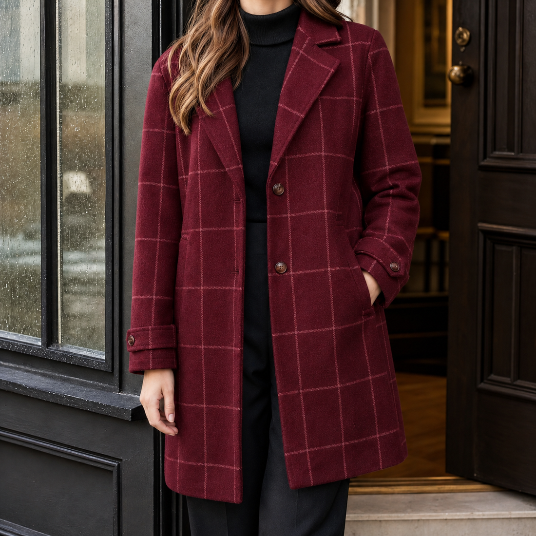 Sibylla-Sage Checked Jacket - Wine Red