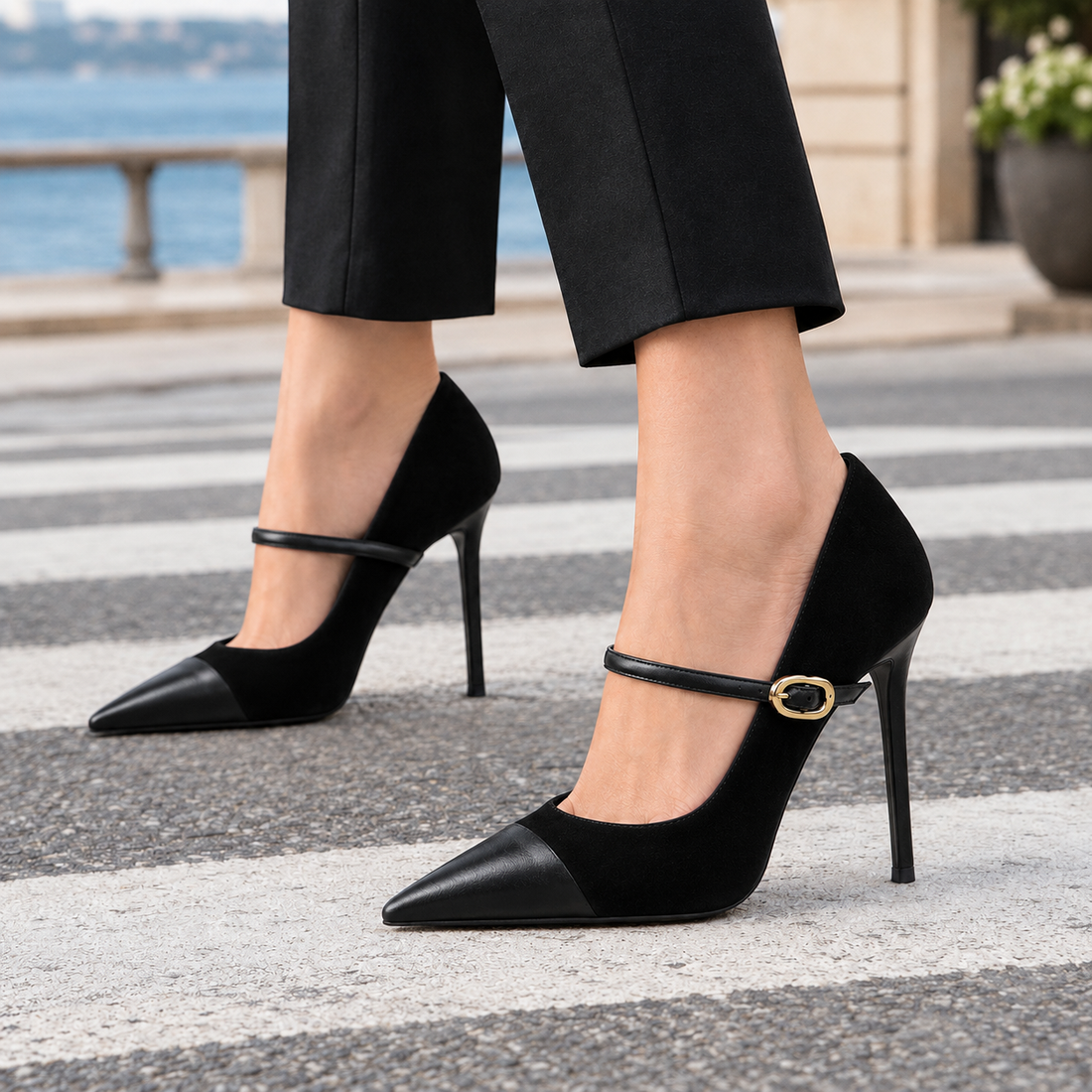 Nervesa Suede Heels - Black