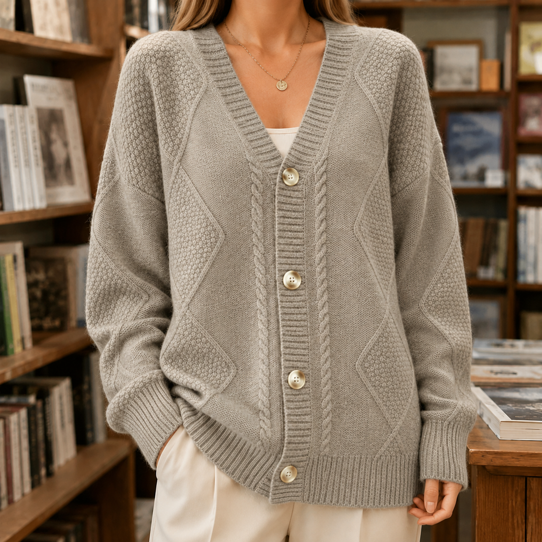 Iris-Hope Textured Sweater - Khaki