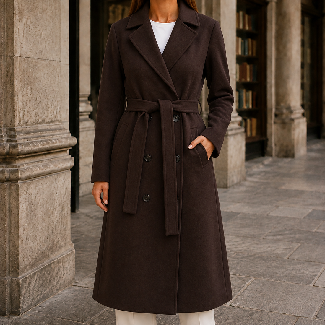 Chiara Belted Overcoat - Chocolate