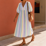 Violetta Striped Midi Dress - Verde Lila