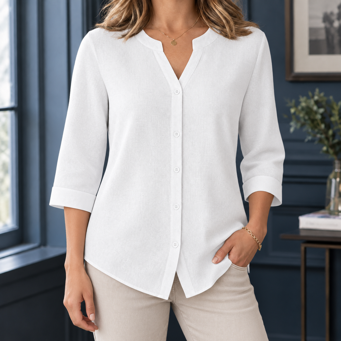Annabelle Split Neck Top - White
