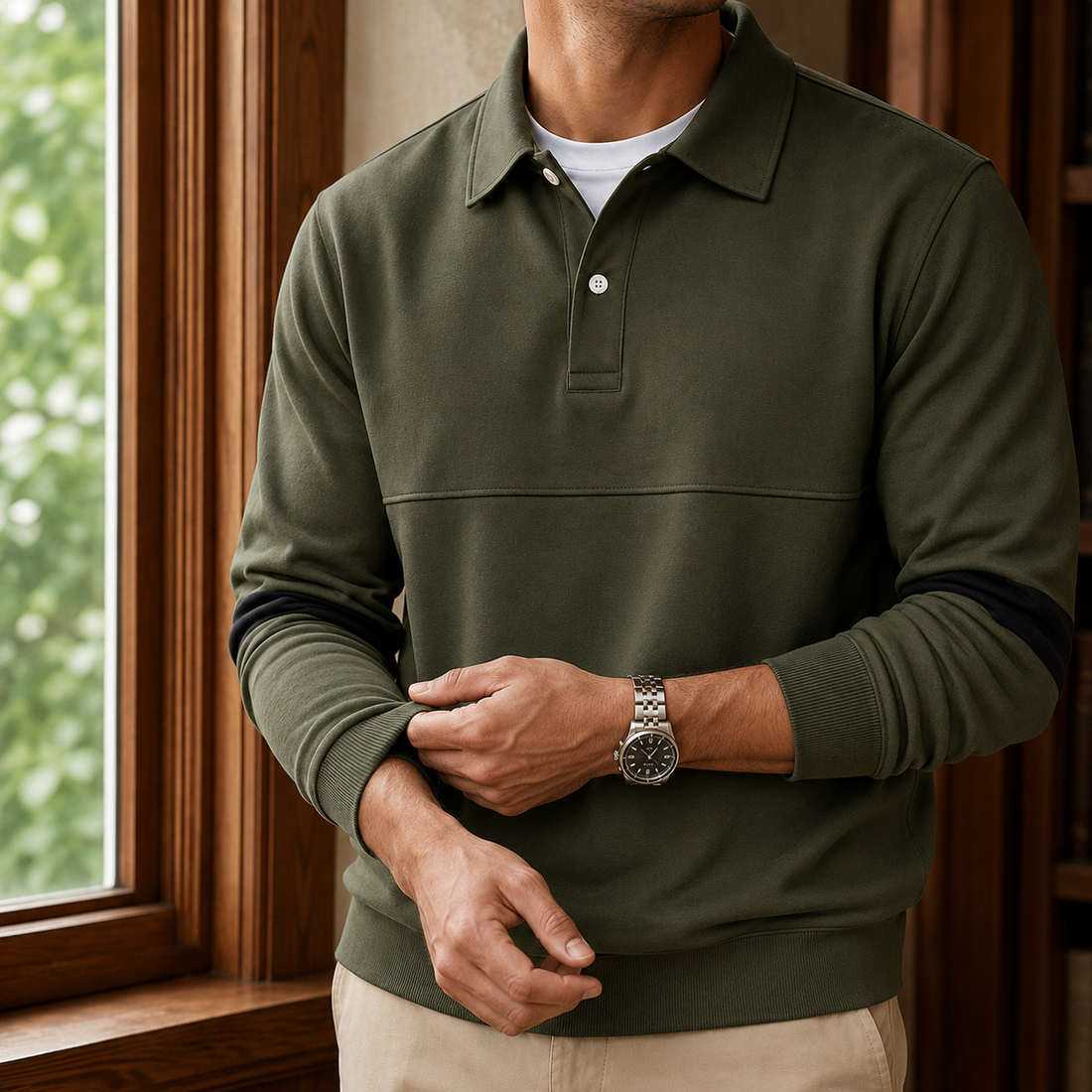 Sebastian Collared Sweatshirt - Army Green