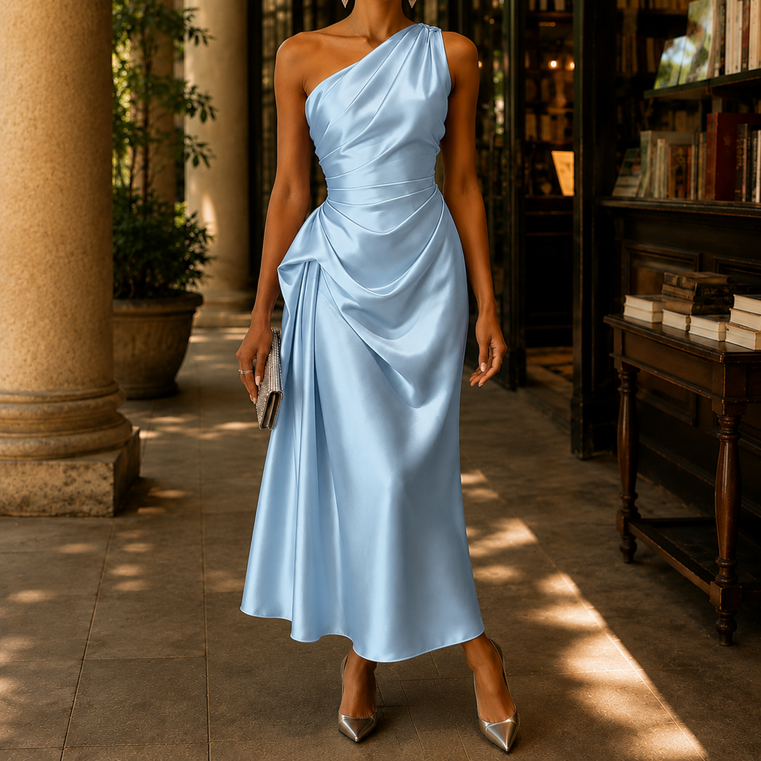 Maia One Shoulder Dress - Powder Blue