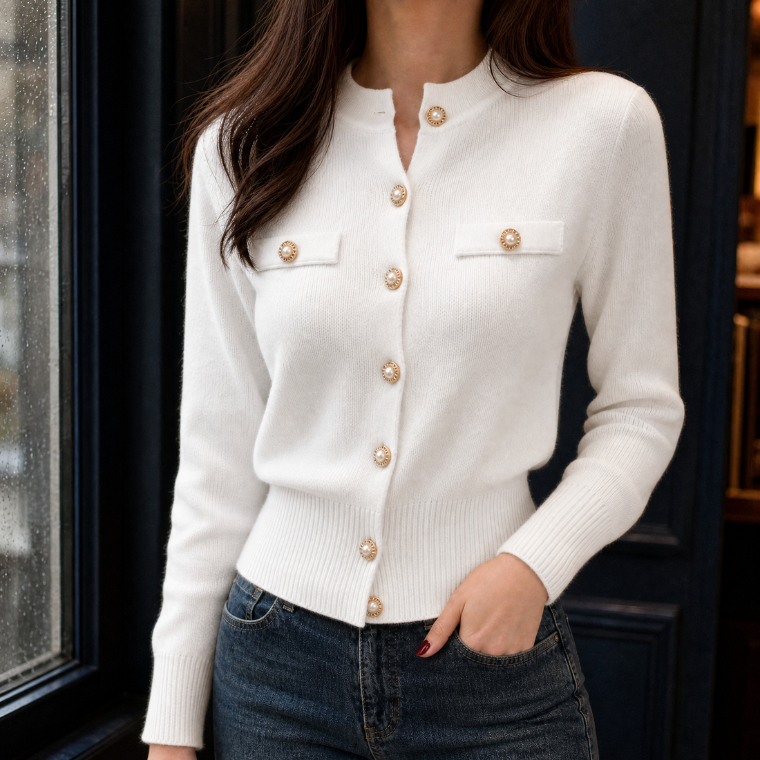 Flavia-Rose Crew Neck Cardigan - White