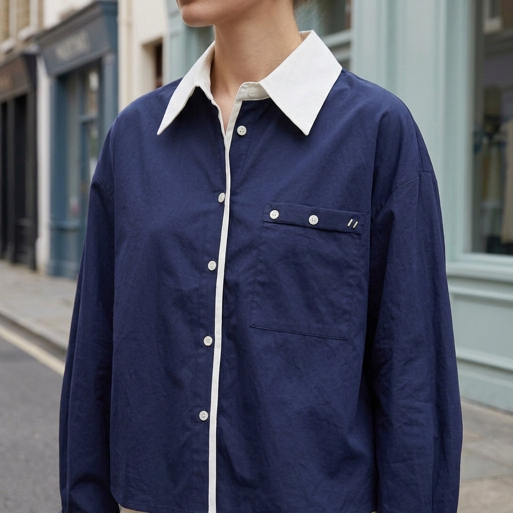 Vivienne Contrast Collar Top - Lead Product Detail