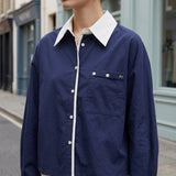 Vivienne Contrast Collar Top - Lead Product Detail
