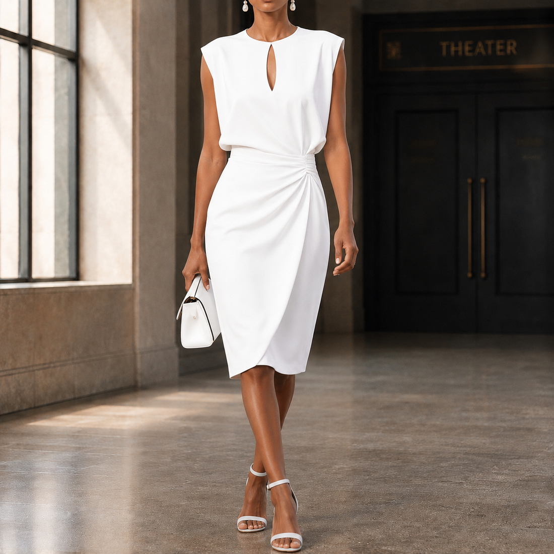 Colette-Marie Draped Pencil Dress - White