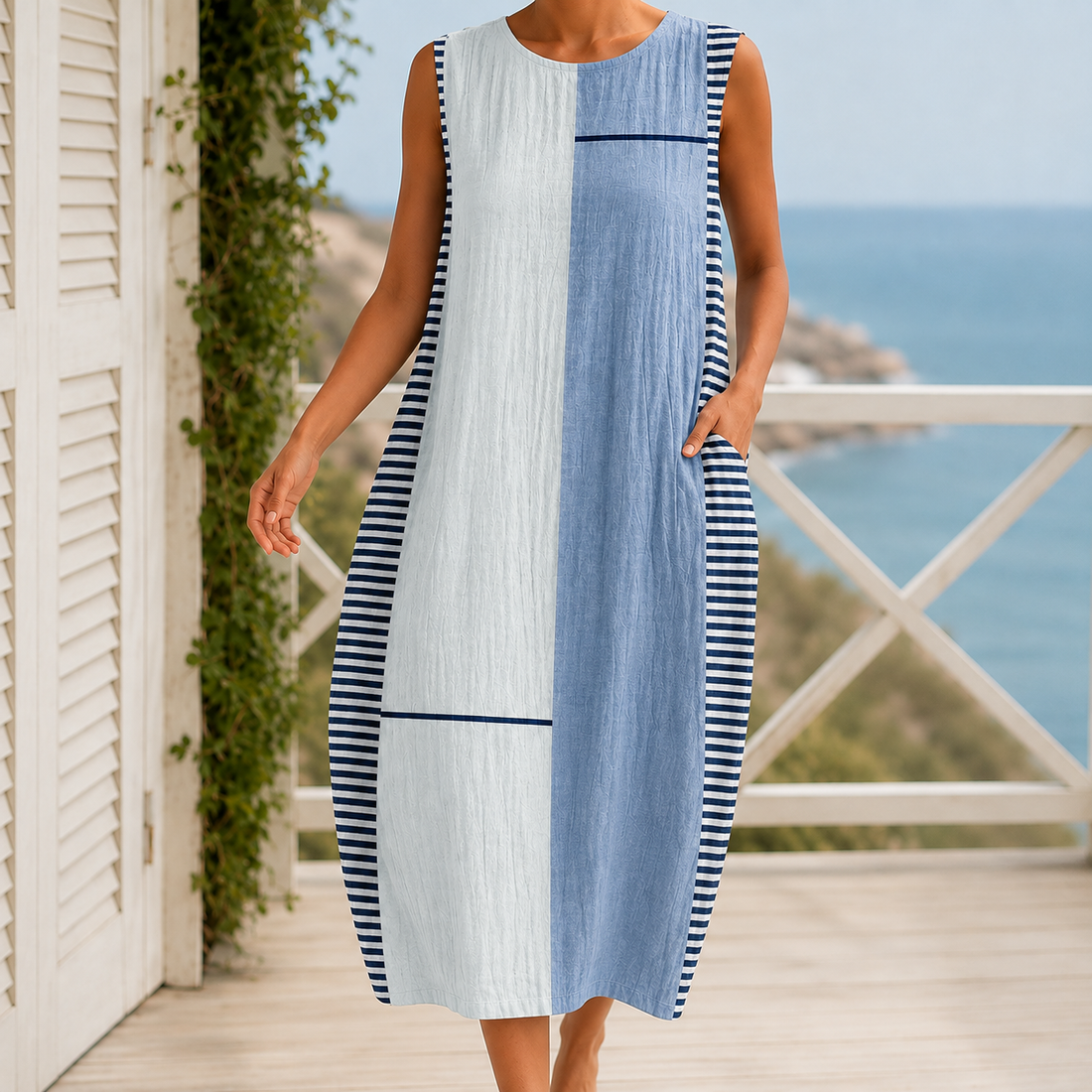 Brigitte Printed Midi Dress - Blue And Gray