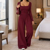 Wilhelmina Wide-Leg Jumpsuit - Burgundy