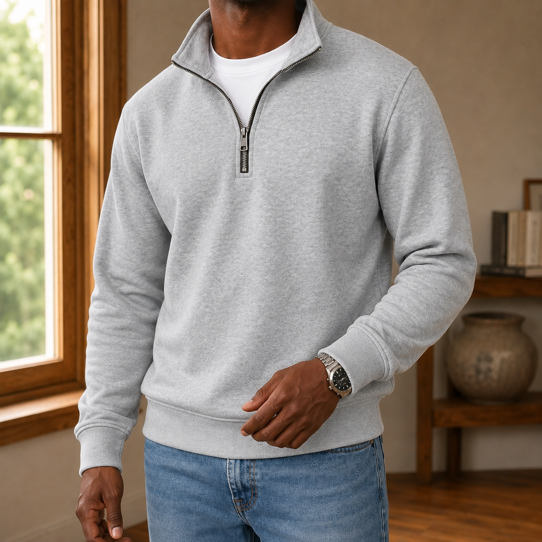 Idris Quarter Zip Sweater - Light Gray