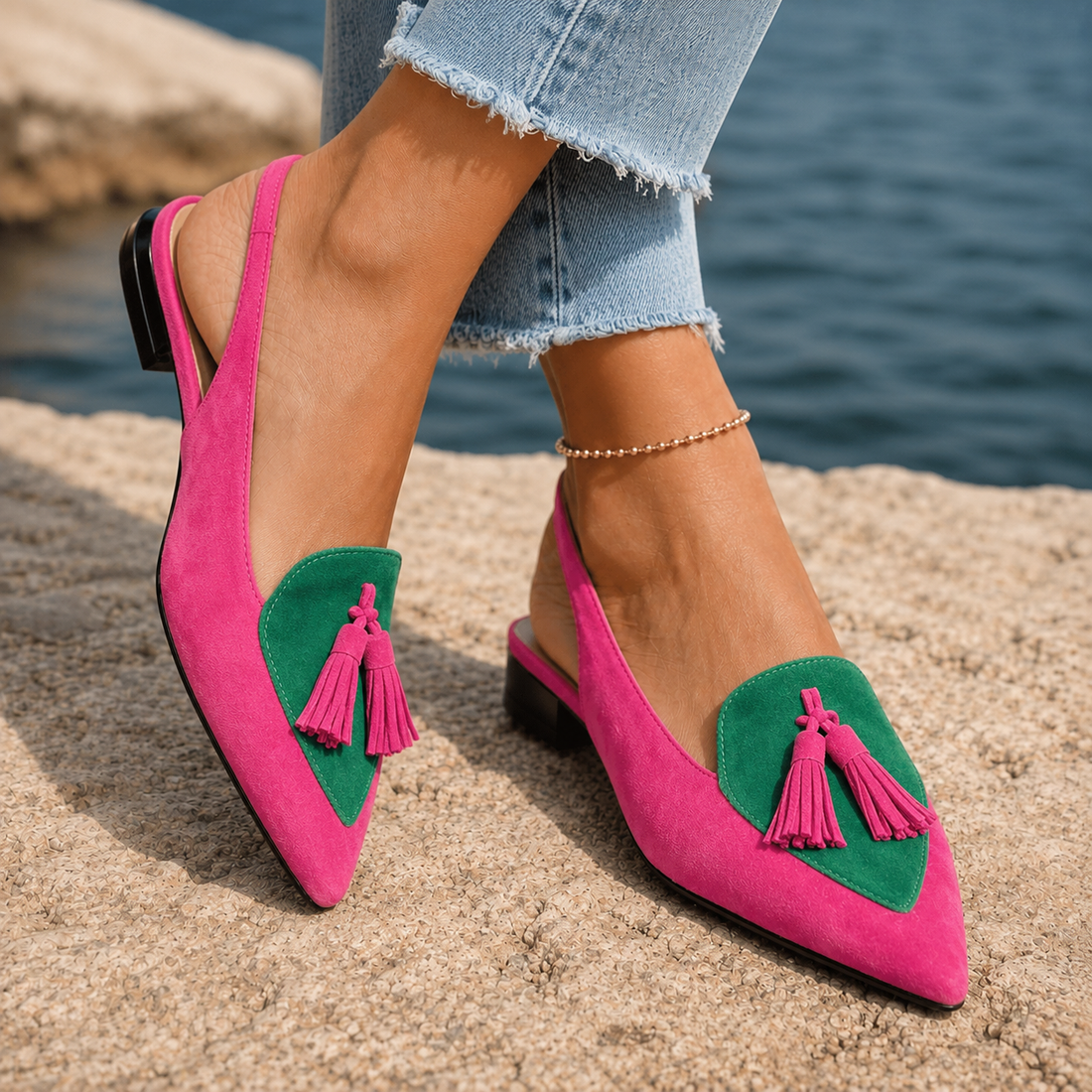 Siracusa Tassel Slingbacks - Pink And Green