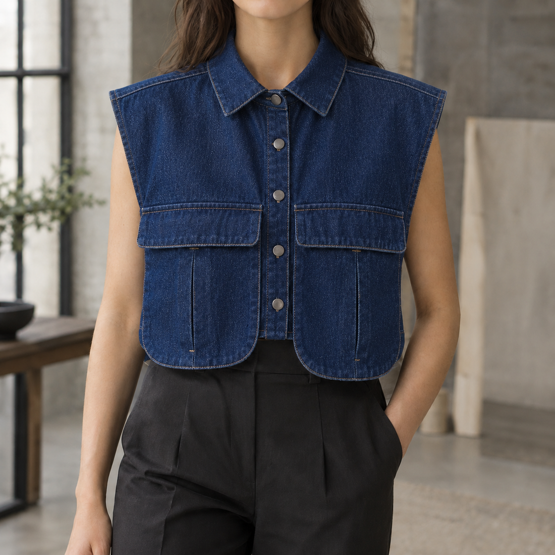 Willa-Skye Utility Denim Top - Dark Blue