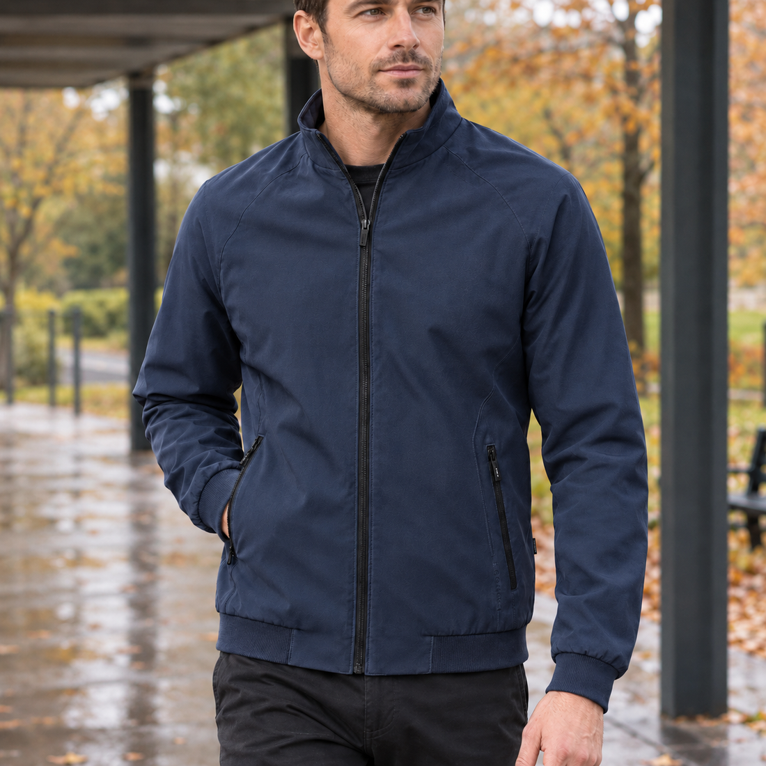 Marcel-Flynn Stand Collar Jacket - Navy Blue