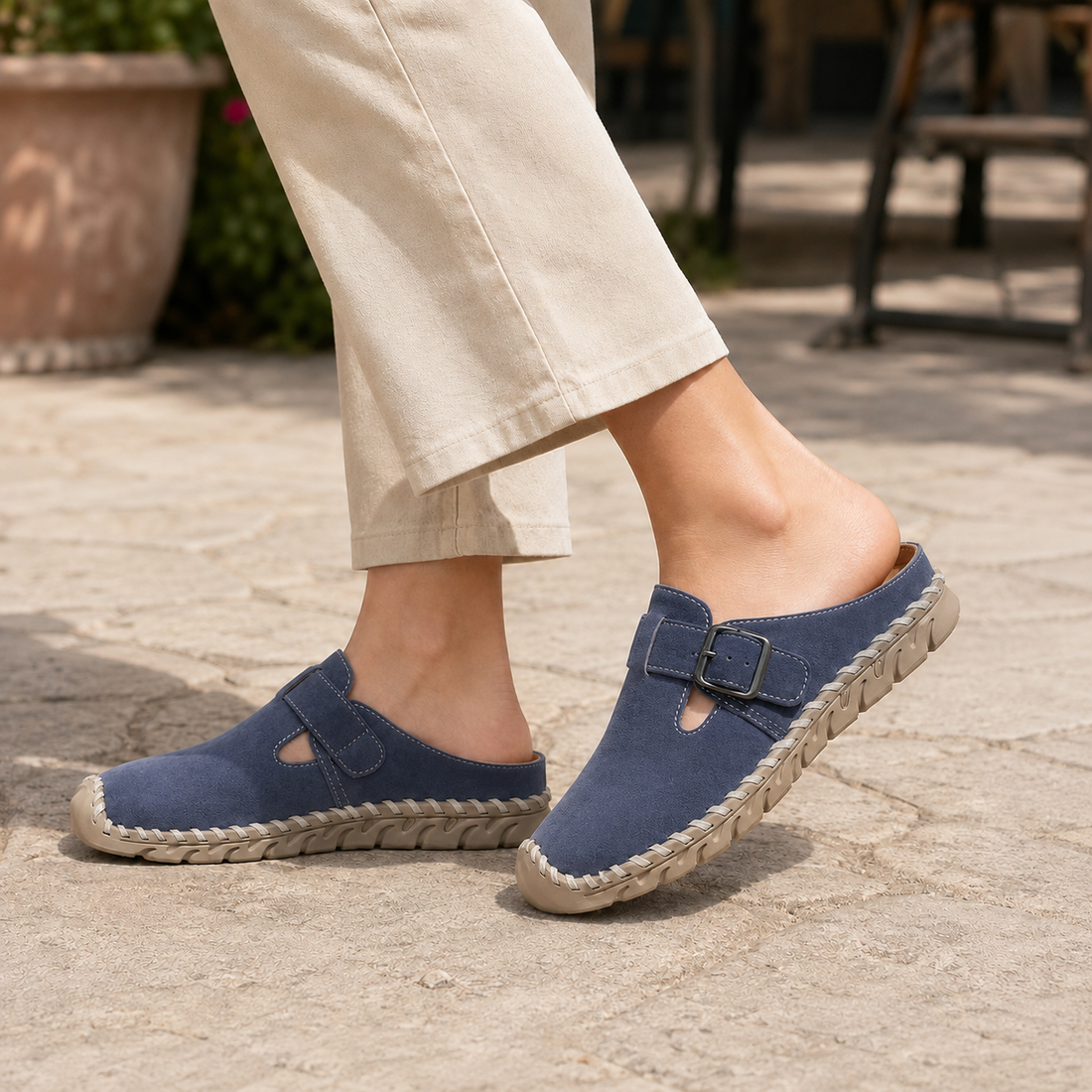 Terenzi Buckle Mules - Sea Blue