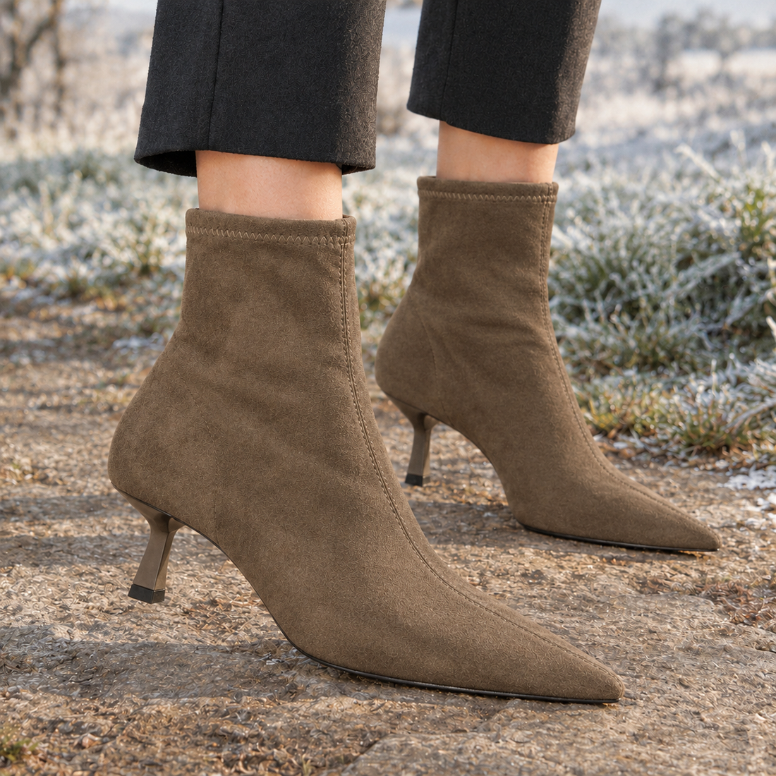Vinci-Capri Kitten Heel Ankle Boots - Taupe