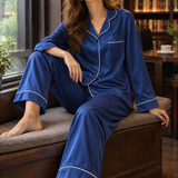Adriana-Sage Satin Pajama Set - Navy Blue