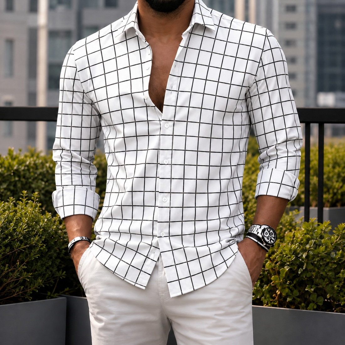 Jasper Grid Shirt - White
