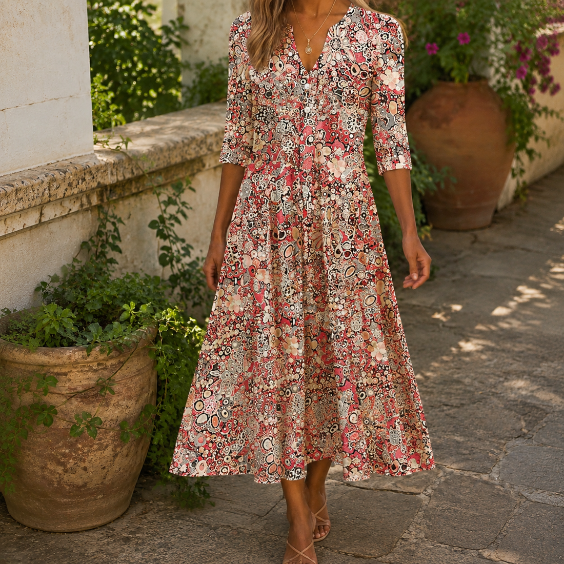 Rhea Floral Maxi Dress - Red