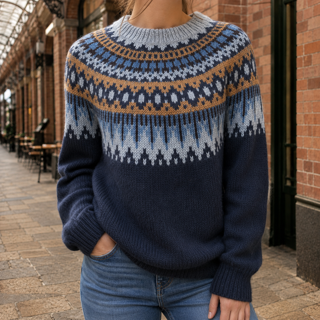 Giulia Fair Isle Sweater - Navy Blue